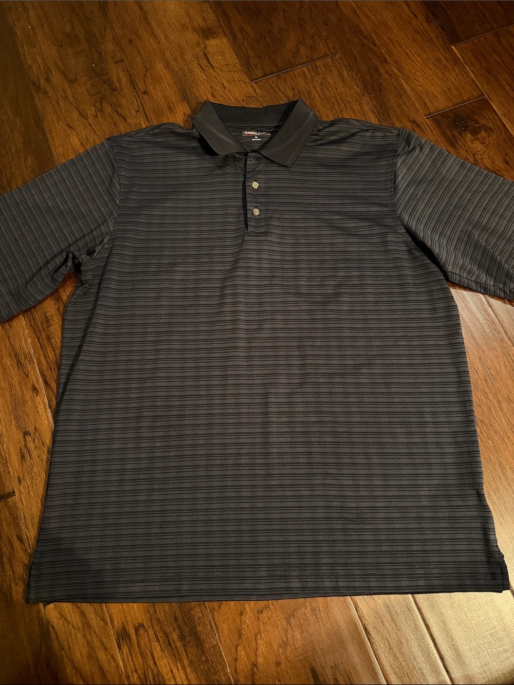 Kirkland Signature Black & Dark Gray Horizontal Stripe Polo